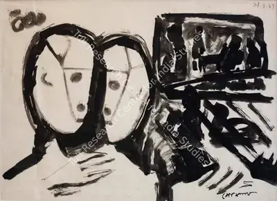 Somnath Hore (Artist), Untitled (Two Figures), 1969, Painting