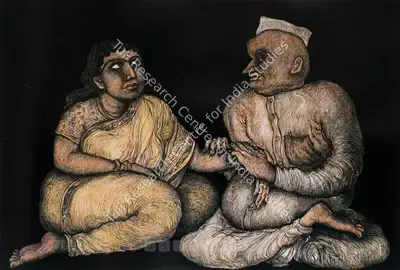 Chowdhury, Jogen (Artist). Couple A, 1984 | Drawing, Sa.Onl/06.12.07, 2007 · Saffronart