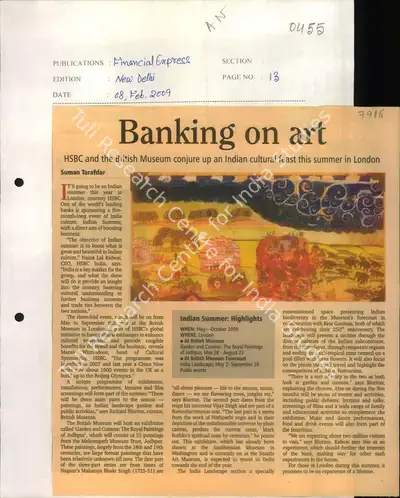 Suman Tarafdar (Reporter), Banking on Art, 2009, Newspaper Clipping