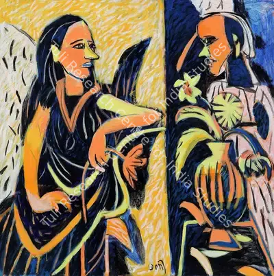 K.G. Subramanyan (Artist), Face to Face, 2008, Painting