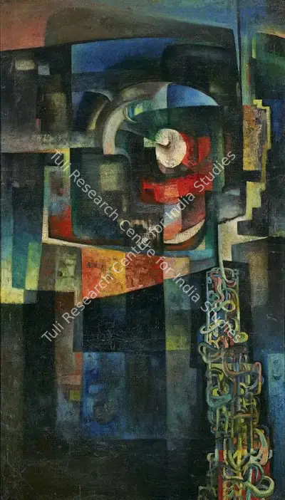 Bikash Bhattacharjee (Artist), Untitled (Cityscape), 1964, Painting