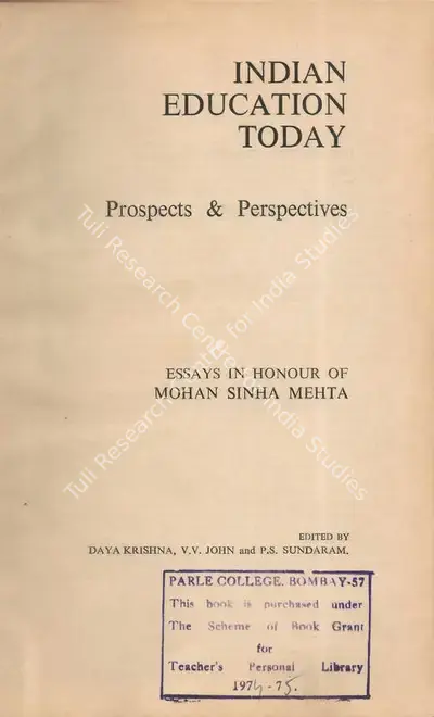 Daya Krishna (Editor), Indian Education Today, 1970, Edited Book