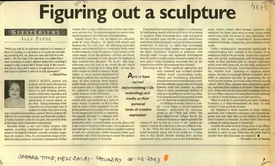 Alka Pande (Reporter), Figuring out a Sculpture, 2003, Newspaper Clipping