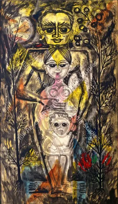 Laxman Pai (Artist), Die Familie, 1961, Painting