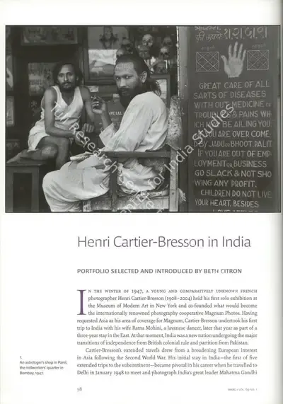 Beth Citron (Essayist), Henri Cartier-Bresson in India, 2017, Essay