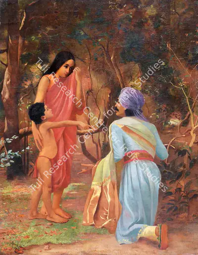 Rama Varma (Artist), Shakuntala, Bharat And Dushyant, 1918, Painting