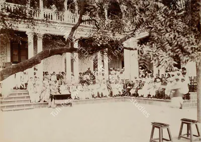 Studio Bourne & Shepherd (Photographic Studio), Prize Distribution at the Monghiba High School for Girls. His Highness the Maharaja Saheb of Bhavnagar presiding, 1909, Antiquarian Photograph