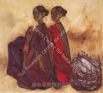 B. Prabha (Artist), Untitled (Fisher Women), 1966, Painting