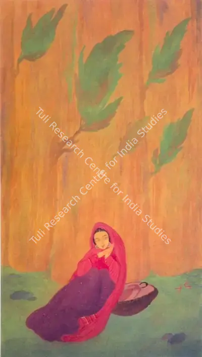 M.A.R. Chughtai (Artist), Woman and Doll, 1965, Painting