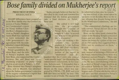 Bose Family Divided on Mukherjee's Report, 2006, Newspaper Clipping