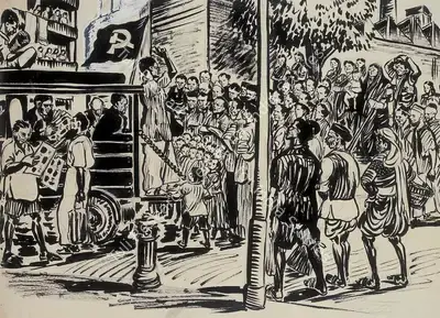Chittaprosad (Artist), Political Gathering, 1948, Drawing