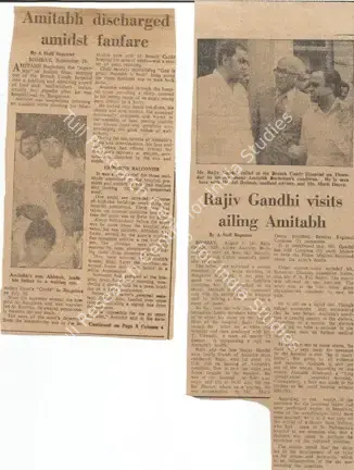 Unknown (Writer), Amitabh discharged amidst fanfare, 1982, Newspaper Clipping