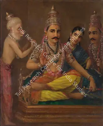 Varma, Raja Ravi (Artist). Hanuman's Discourse. Oil on canvas, c.1870 | Painting | FineArts | 00338197