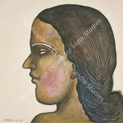 Chowdhury, Jogen (Artist). Head of a Girl. Pencil, ink and pastel on paper, 1982 | Painting | EconomicsArt | 00869516