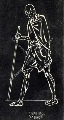 Bose, Nandalal (Artist). Dandi March (Bapuji). Linocut, 1930 | Journal of Arts & Ideas, March 1995 | Graphic Art | Scholarship | 00676879