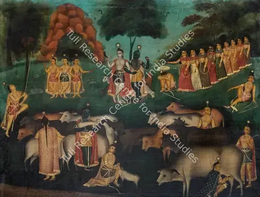 Dutch Bengal School (Artist). Krishna & Balaram with Cowherds. Oil on canvas, late 19th Century | Painting | FineArts | 00336042