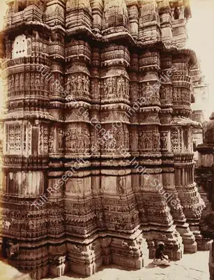 Dayal, Lala Deen (Photographer). Rear carvings of Jugdeesh temple Odeypur - From the album 'Views in Meywar' By Lala Deen Dayal Indore. Albumen print pasted on mount, c.1890 | Antiquarian Photograph | Photography | 00115151