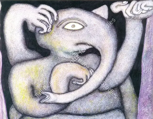 Chowdhury, Jogen (Artist). Vinayak. Ink and pastel on paper, 1996 | Painting | FineArts | 00372137