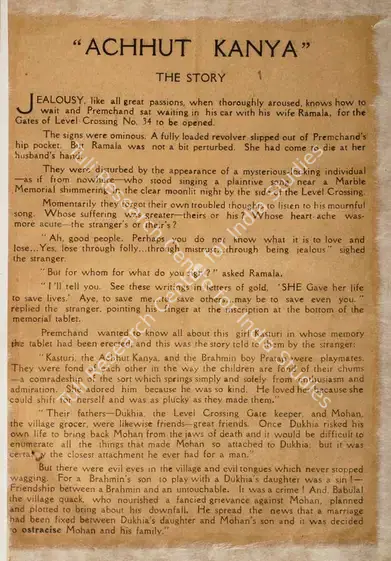 Rai, Himanshu (Producer), Achhut Kanya, 1936 | Song-Synopsis Booklet | CinemaEducation | 00862811