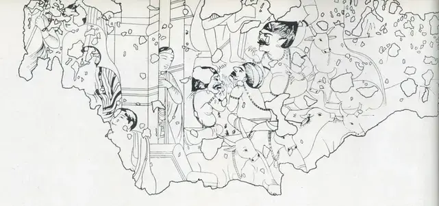 Unknown (Artist). Demons Besieging the Door of a Vihara. Early 5th Century | Marg, March 1956 | Drawing | FineArts | 00674743