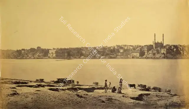 Bourne, Samuel (Photographer). A view of the Great Mosque of Aurangzeb and adjoining ghats, Benares. Albumen print, Mid 1860s | Antiquarian Photograph | Photography | 00116008