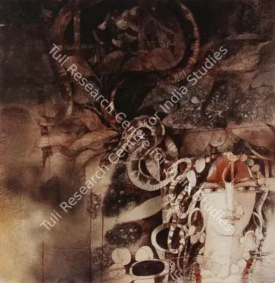 Mitra, Manoj (Artist). Temptation. Pen, sepia ink and watercolour on paper, 1988 | Painting | FineArts | 00375909