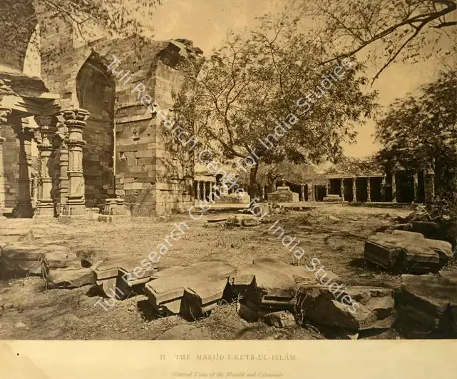 Shepherd, Charles (Photographer). The Masjid-I-Kutb-Ul-Islam. General View of the Masjid and Colonnade. Calotype print pasted on mount, n.d. | Antiquarian Photograph | Photography | 00115822