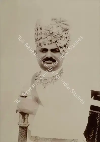 Studio Bourne & Shepherd (Photographic Studio). Thakor Saheb Shri Dolatsinhji Bahadur of Limbdi - From the album 'Shri Bhagvatsinhji Silver Jubilee Memorial Album. Gondal A.D. 1909 by Bourne & Shepherd'. Silver gelatin print pasted on mount, 1909 | Antiquarian Photograph | Photography | 00115339