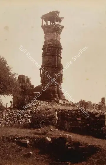 Dayal, Lala Deen (Photographer). Jain tower in Chittore fort - From the album 'Views in Meywar' By Lala Deen Dayal Indore. Albumen print pasted on mount, c.1890 | Antiquarian Photograph | Photography | 00115162