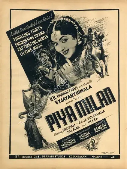 Raghunath (Director), Piya Milan, 1958 | Advertisement, Filmfare, 25 October 1957 | CinemaEducation | 00791239