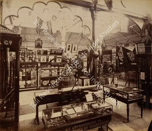Narayan, Shew Shankar (Photographer). Interior of the Calcutta Court - 3rd View - From the album 'Calcutta International 1883-84 Exhibition Views'. Albumen print pasted on mount, 1883-1884 | Antiquarian Photograph | Photography | 00115311