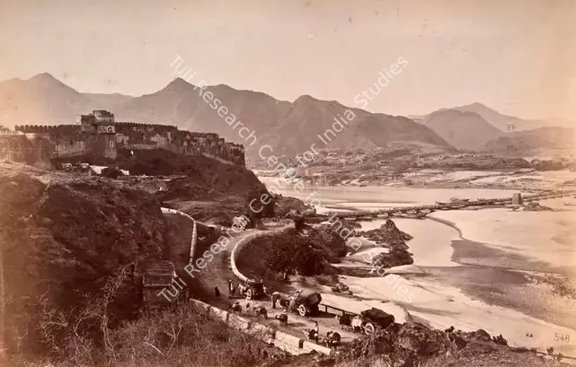 Burke, John (Photographer). Bridge of Boats at Attock. Albumen print pasted on mount, 1878 | Antiquarian Photograph | Photography | 00116238