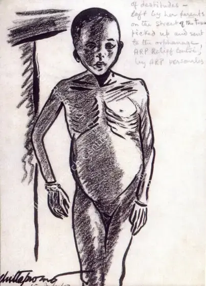 Chittaprosad (Artist). Untitled. Charcoal and Ink on Paper, 1942 | Marg, December 2022 - March 2023 | Drawing | FineArts | 00675289