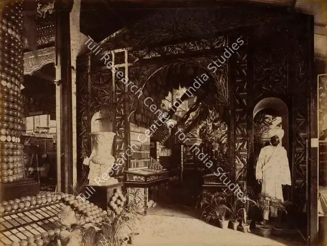 Narayan, Shew Shankar (Photographer). The Mucca or Indian Corn Gateway - Entrance to the Economic Court - From the album 'Calcutta International 1883-84 Exhibition Views'. Albumen print pasted on mount, 1883-1884 | Antiquarian Photograph | Photography | 00115303