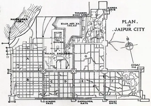 Unknown (Cartographer). Plan of Jaipur City. n.d. | Map, Marg, November 1949 | Scholarship | 00535942