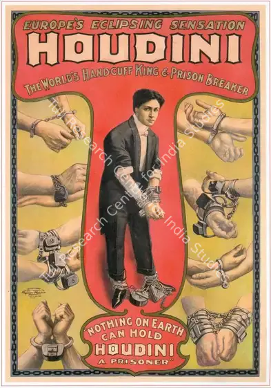 Houdini, Harry (Magician). Houdini. Europe's Eclipsing Sensation. The World's Hadcuff King-Nothing on Earth Can Hold Houdini a Prisoner. Colour Lithograph, linen-backed | Magic Publicity Art & Memorabilia | PopCulture | 00092293