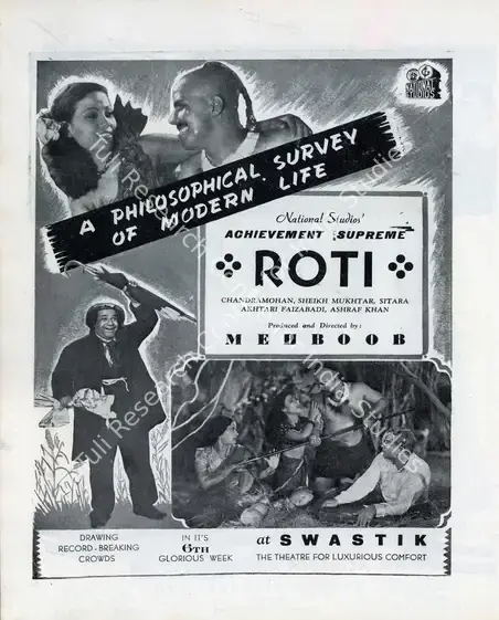 Mehboob (Producer), Roti, 1942 | Advertisement, Filmindia, October 1942 | CinemaEducation | 00858540