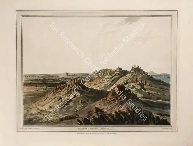 Edy, John William (Engraver). Prospect of the Country Near Mooty Tallaow. Print on paper, 01 October 1793 | Engraving, Twelve Views of Places in the Kingdom of Mysore, The Country of Tippoo Sultan, from Drawings Taken on the Spot, 1794 | ArcHeritage | 00156222