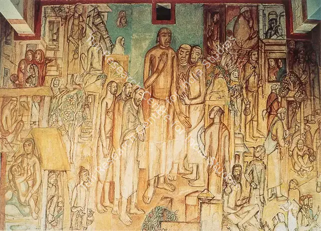 Mukherjee, Benode Behari (Muralist). Hindi Bhawan Mural. Pigment on Wet Plaster, 1947 | Flamed-Mosaic, 1997 | Mural | FineArts | 00566385