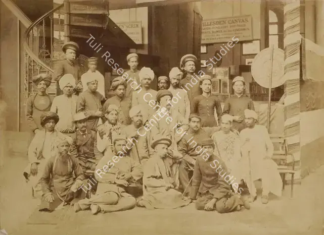 Narayan, Shew Shankar (Photographer). A Group of the Natives of India - Officers in charge of the Indian Courts - From the album 'Calcutta International 1883-84 Exhibition Views'. Albumen print pasted on mount, 1883-1884 | Antiquarian Photograph | Photography | 00115316