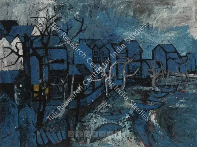 Chandra, Avinash (Artist). Blue Landscape. Oil on board, 1958 | Painting | FineArts | 00598878