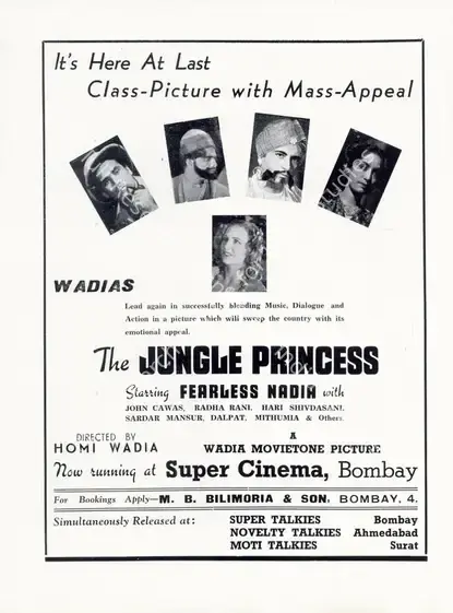 Wadia, Homi (Director), Jungle Princess, 1942 | Advertisement, Filmindia, March 1942 | CinemaEducation | 00858445