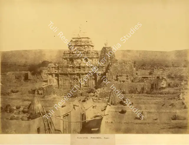 Biggs, Colonel Thomas (Photographer). Purudkul. Temples - From the album "Architecture in Dharwar and Mysore Published by John Murray. London 1866. Photographs by Dr. William Henry Pigou, Dr. Andrew C. Neill and Col. Thomas Biggs with an historical and descriptive memoir by Colonel Meadows Taylor and architectural notes by James Fergusson". Albumen print pasted on mount, n.d. | Antiquarian Photograph | Photography | 00115579
