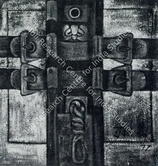 Gujral, Satish (Artist). The Prisoner. Oil, saw-dust and plastic on canvas, 1977 | Pictorial Space, 1978 | Painting | FineArts | 00149569