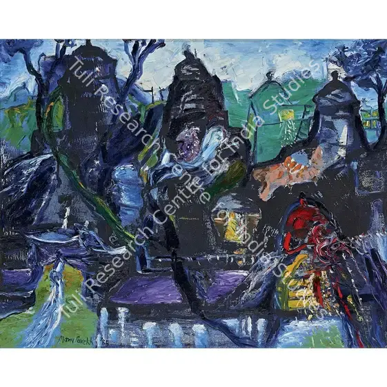 Parekh, Manu (Artist). Landscape with a red temple. Oil on canvas, 1985 | Painting | FineArts | 00354299