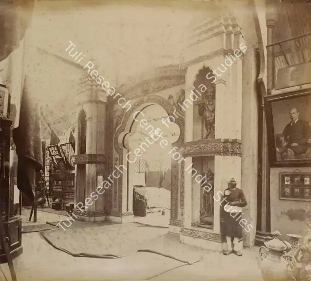 Narayan, Shew Shankar (Photographer). North Entrance - Calcutta Court - From the album 'Calcutta International 1883-84 Exhibition Views'. Albumen print pasted on mount, 1883-1884 | Antiquarian Photograph | Photography | 00115312