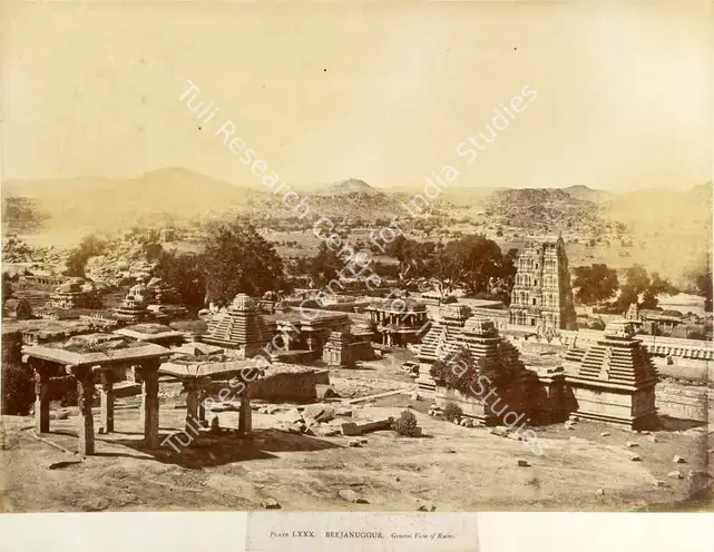 Pigou, William Henry (Photographer). Beejanuggur. General View of Ruins - From the album "Architecture in Dharwar and Mysore Published by John Murray. London 1866. Photographs by Dr. William Henry Pigou, Dr. Andrew c.Neill and Col. Thomas Biggs with an historical and descriptive memoir by Colonel Meadows Taylor and  architectural notes by James Fergusson". Albumen print pasted on mount, c.1857 | Antiquarian Photograph | Photography | 00115053