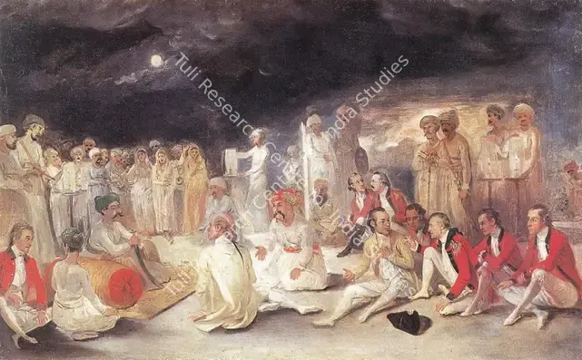 Zoffany, Johann (Artist). Prince Jawan Bakht Receiving Warren Hastings at Lucknow. Oil on canvas, 1784 | Marg, December 1997 | Painting | FineArts | 00674288
