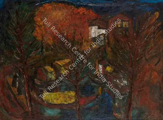 Chandra, Avinash (Artist). Untitled (Shikaras in Kashmir). Oil on canvas, 1953 | Painting | FineArts | 00352832