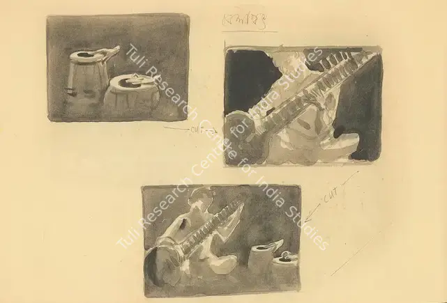 Ray, Satyajit (Artist). Storyboard for the film Ray intended to make on Sitar Maestro Ravi Shankar. Ink on paper, 1951 | Satyajit Ray's Ravi Shankar, 2014 | Drawing | FineArts | 00662835